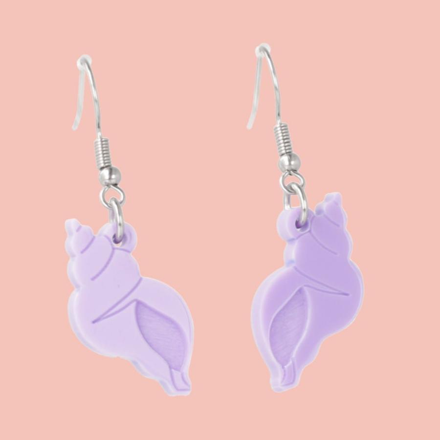 Lilac hermit shell charm on stainless steel earwires