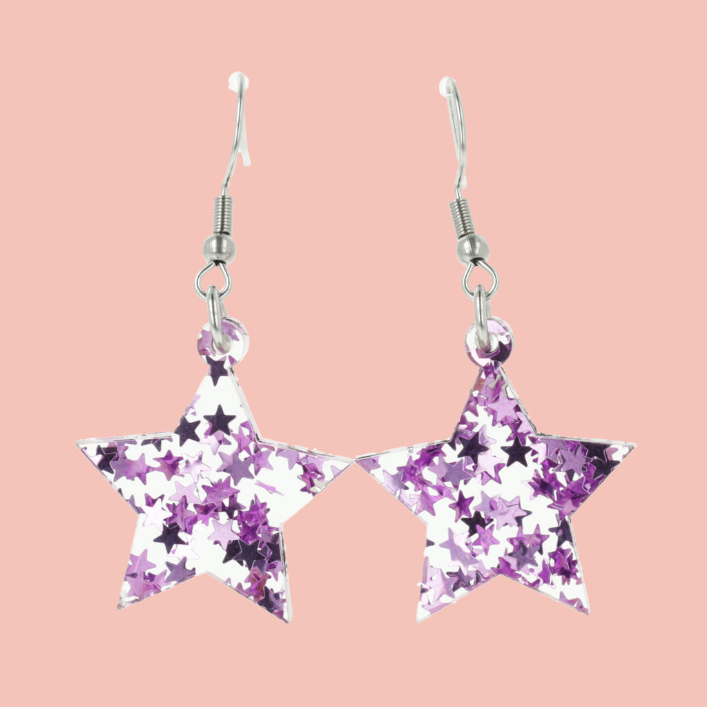 Purple Stellar Confetti Star Earrings - Sour Cherry