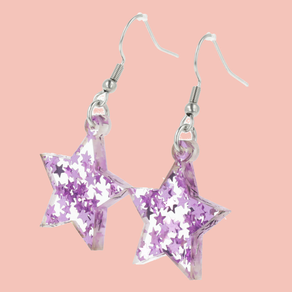 Purple Stellar Confetti Star Earrings - Sour Cherry