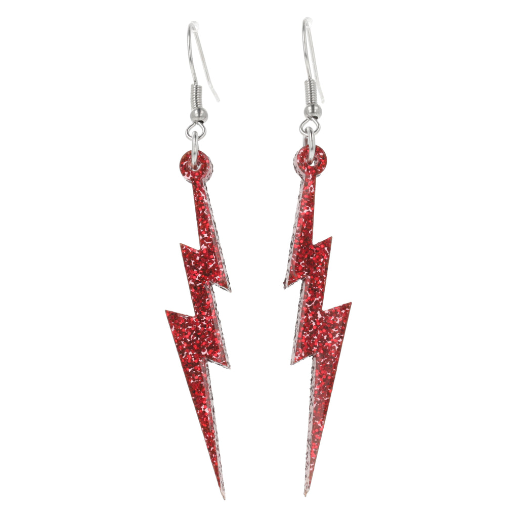 Red Glitter Lightning Bolt Earrings - Sour Cherry