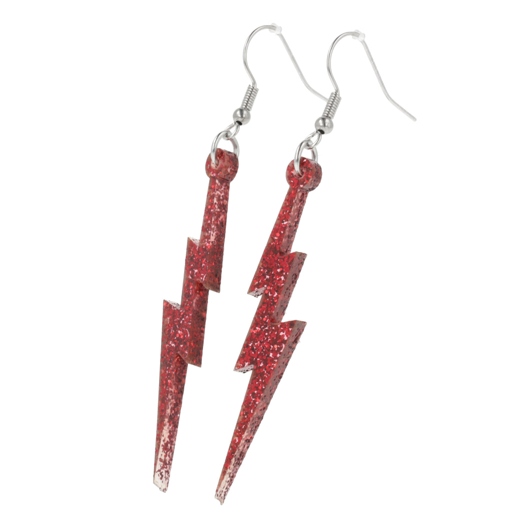 Red Glitter Lightning Bolt Earrings - Sour Cherry
