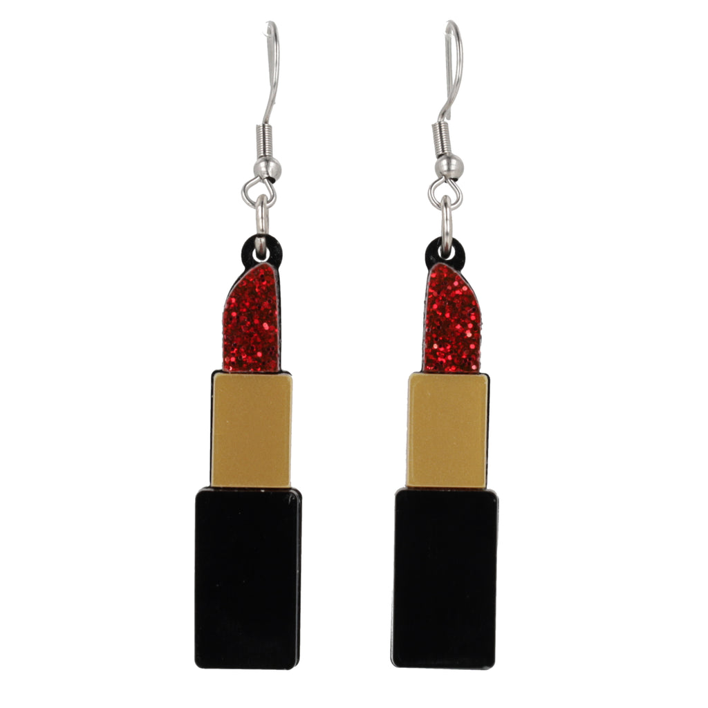 Red Glitter Lipstick Earrings - Sour Cherry