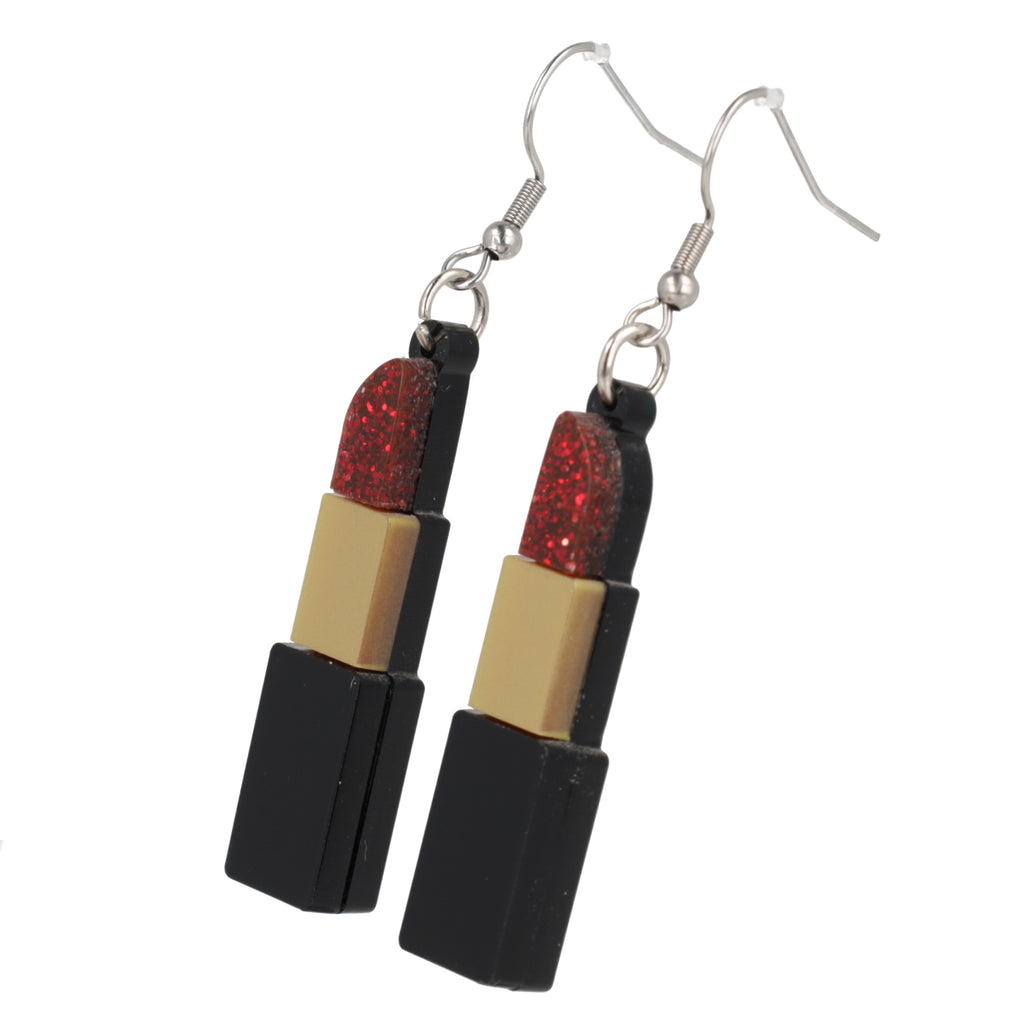 Red Glitter Lipstick Earrings - Sour Cherry
