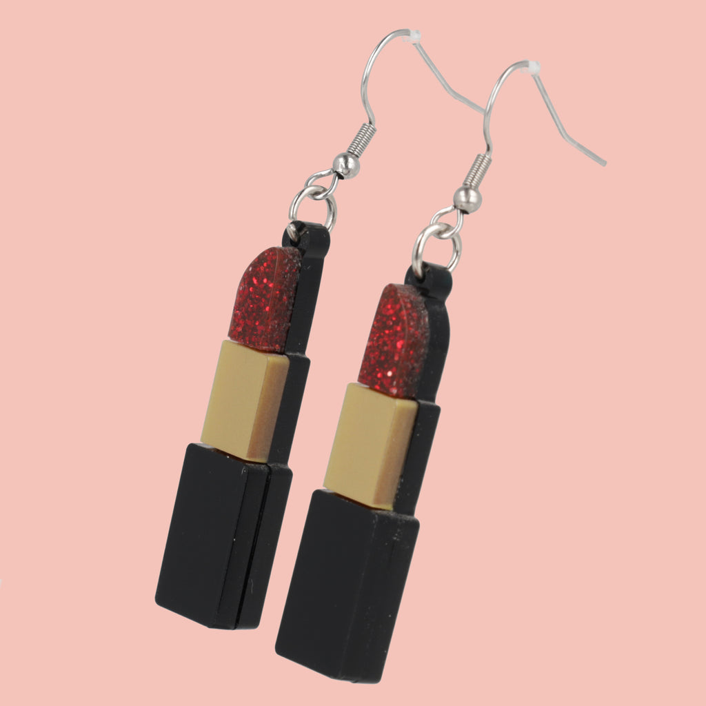 Red Glitter Lipstick Earrings - Sour Cherry