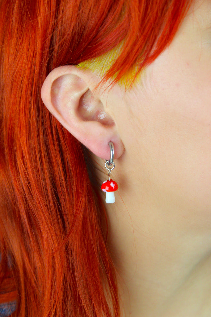Red Mini Toadstool Hoop Earrings - Sour Cherry