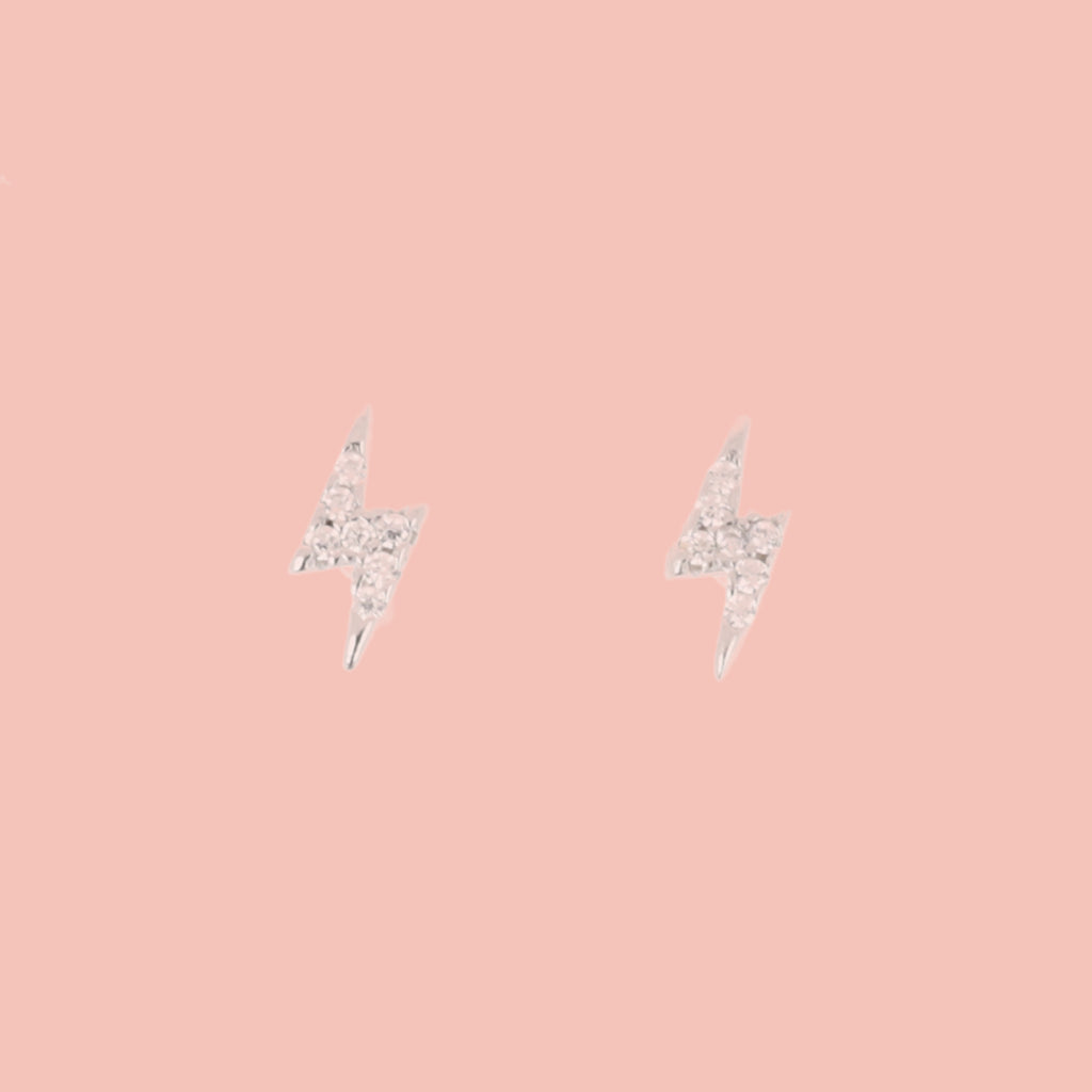 Rhinestone Lightning Bolt Stud Earrings - Sour Cherry