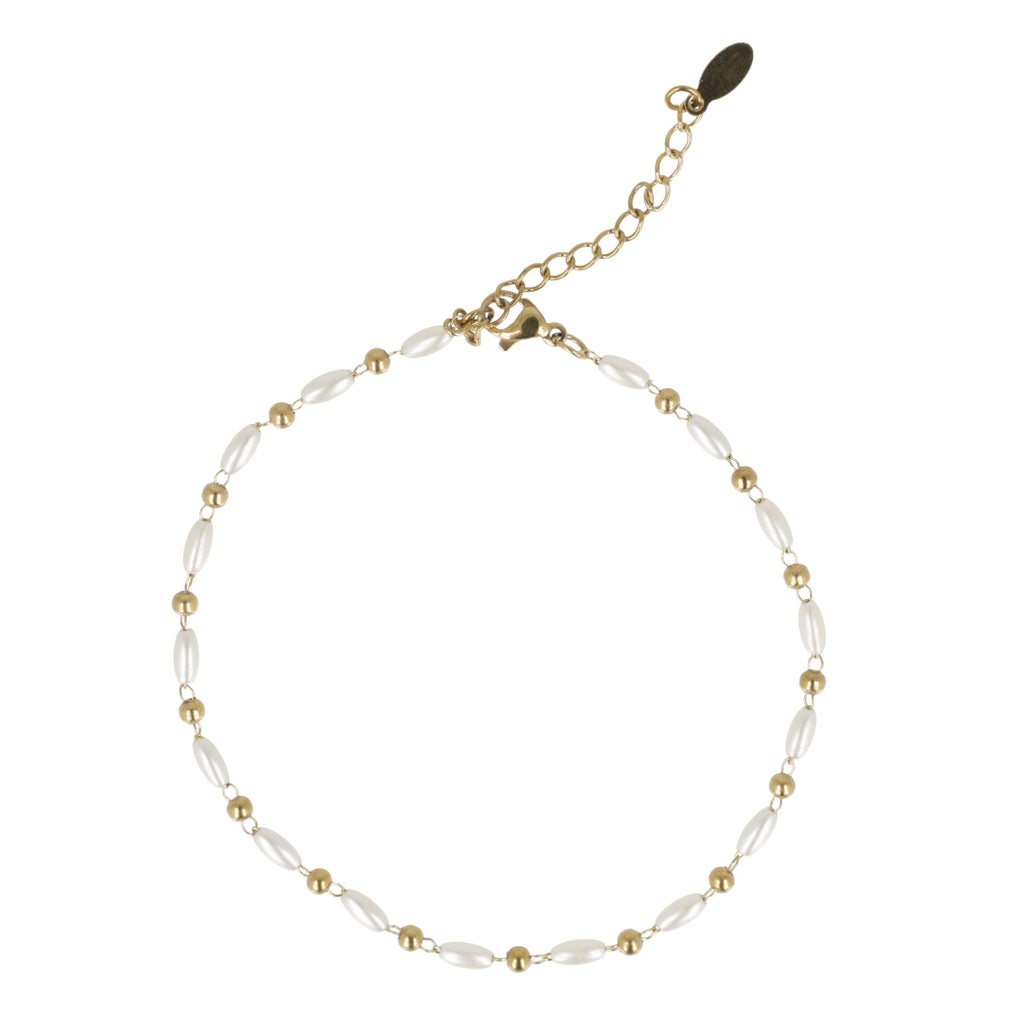 Rice Pearl Anklet (Gold Plated) - Sour Cherry