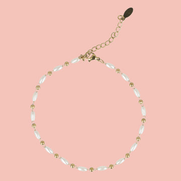 Rice Pearl Anklet (Gold Plated) - Sour Cherry