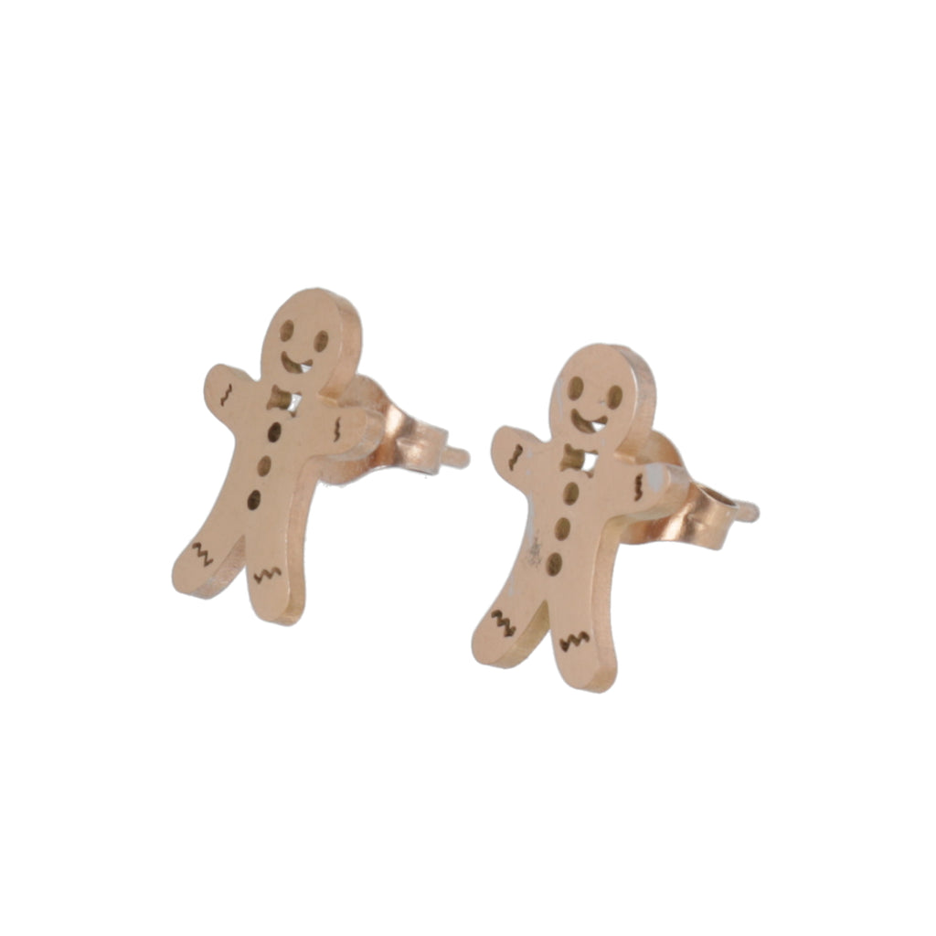 Not My Gumdrop Buttons! Gingerbread Man Stud Earrings (Rose Gold) - Sour Cherry