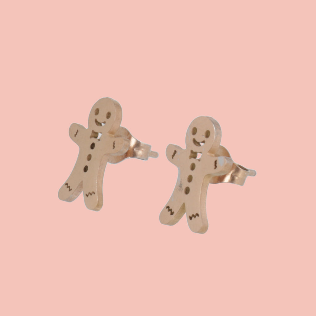 Not My Gumdrop Buttons! Gingerbread Man Stud Earrings (Rose Gold) - Sour Cherry