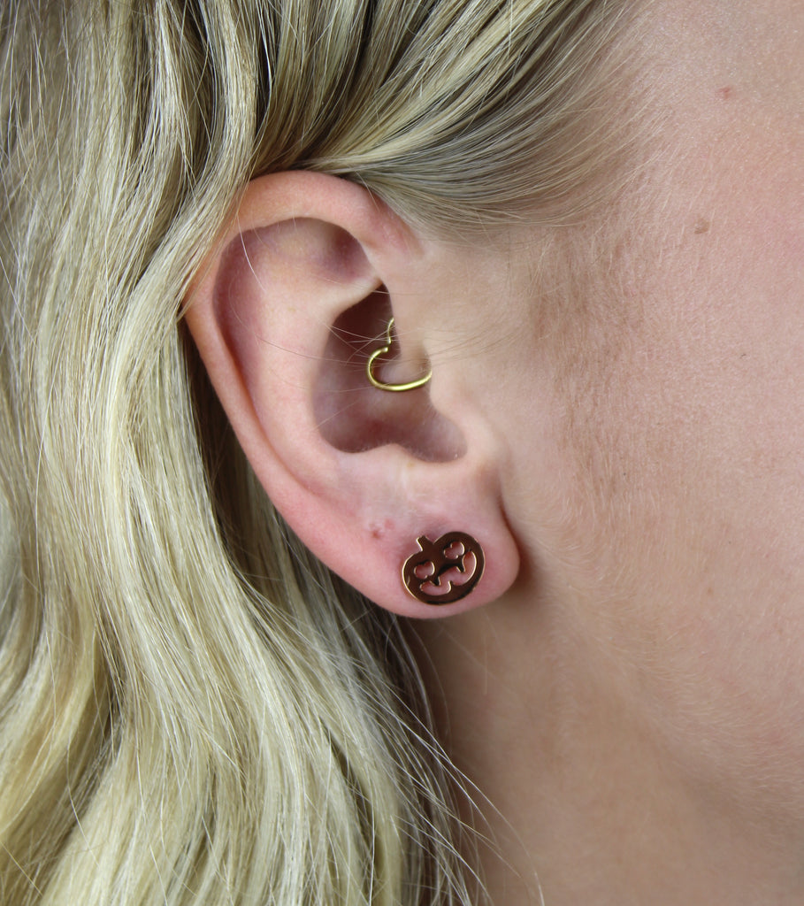 Pumpkin Stud Earrings (Rose Gold Plated) - Sour Cherry