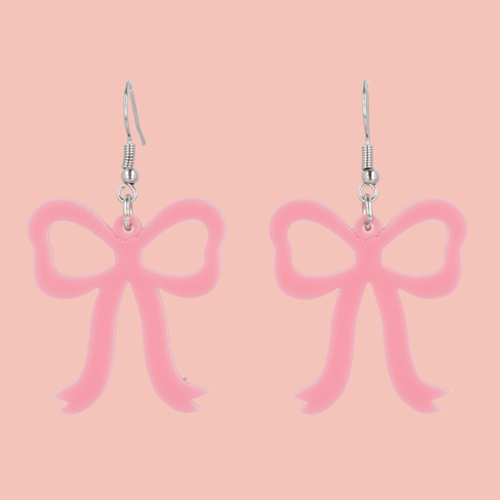 Rose Pink Bow Earrings - Sour Cherry
