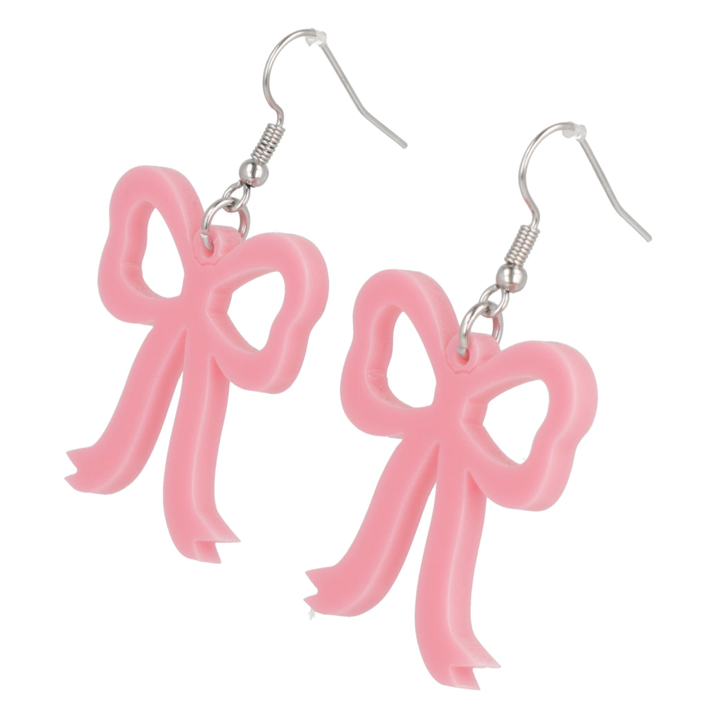 Rose Pink Bow Earrings - Sour Cherry