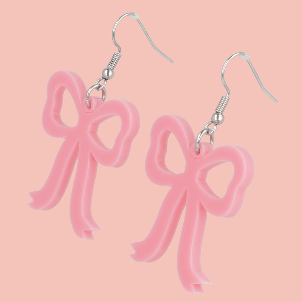 Rose Pink Bow Earrings - Sour Cherry
