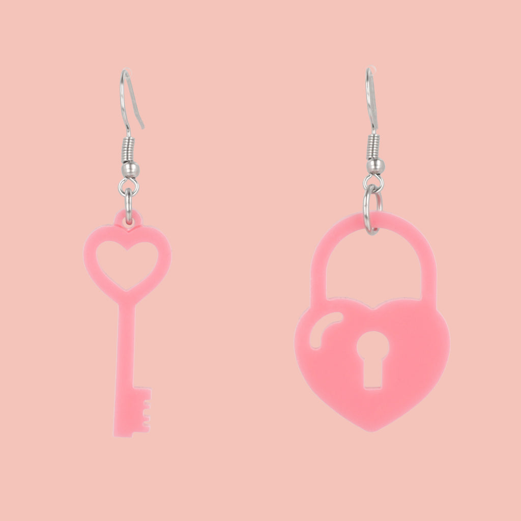 Rose Pink Key To My Heart Earrings - Sour Cherry