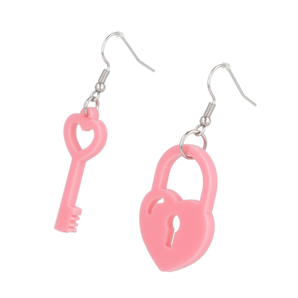 Rose Pink Key To My Heart Earrings - Sour Cherry