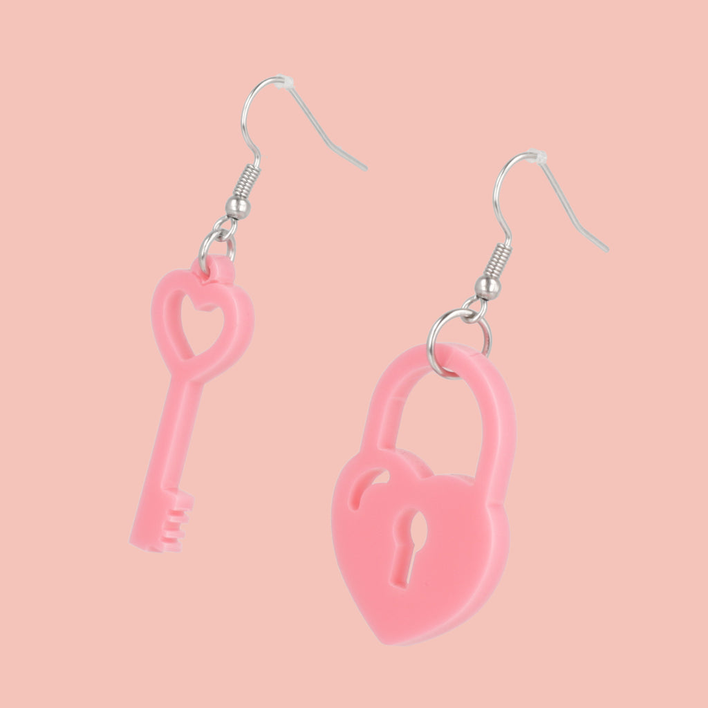 Rose Pink Key To My Heart Earrings - Sour Cherry