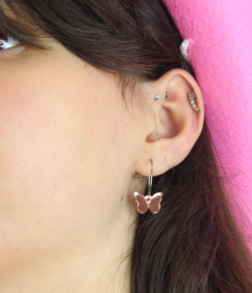 You're My Butterfly, Sugar Baby Hoop Earrings (Rose Gold Mirror) - Sour Cherry