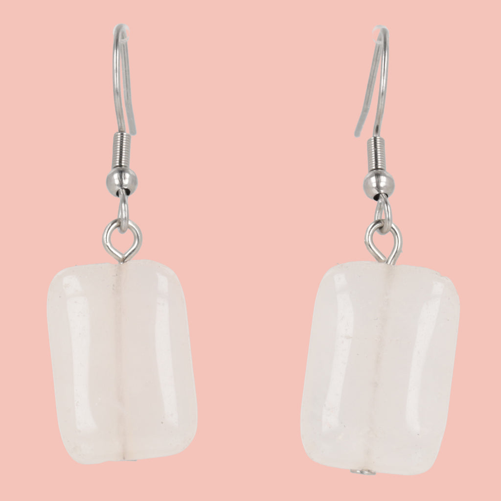 Rose Quartz Rectangle Earrings - Sour Cherry