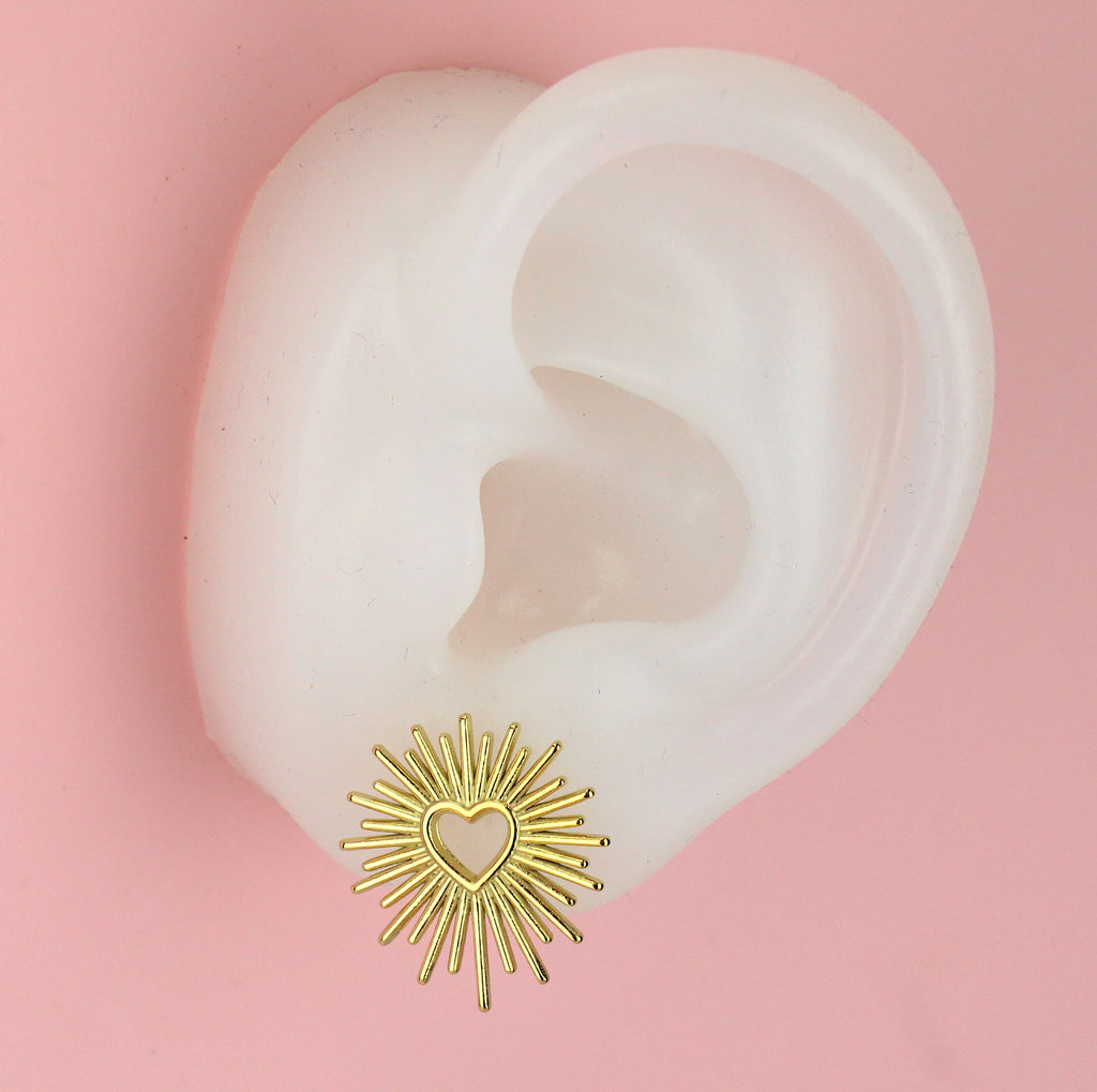 Ear wearing Gold plated stainless steel sacred heart studs