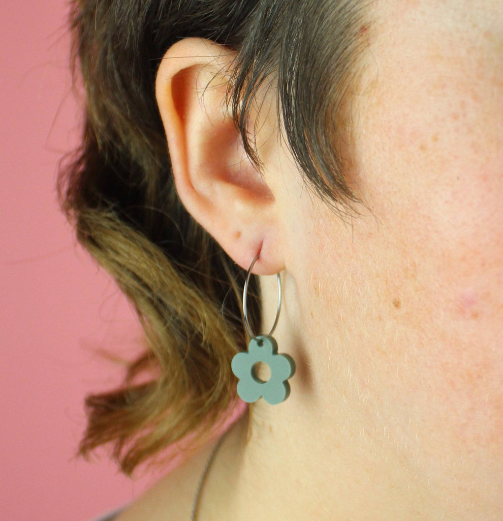 Blooming Botanicals Flower Hoop Earrings (Sage Green) - Sour Cherry