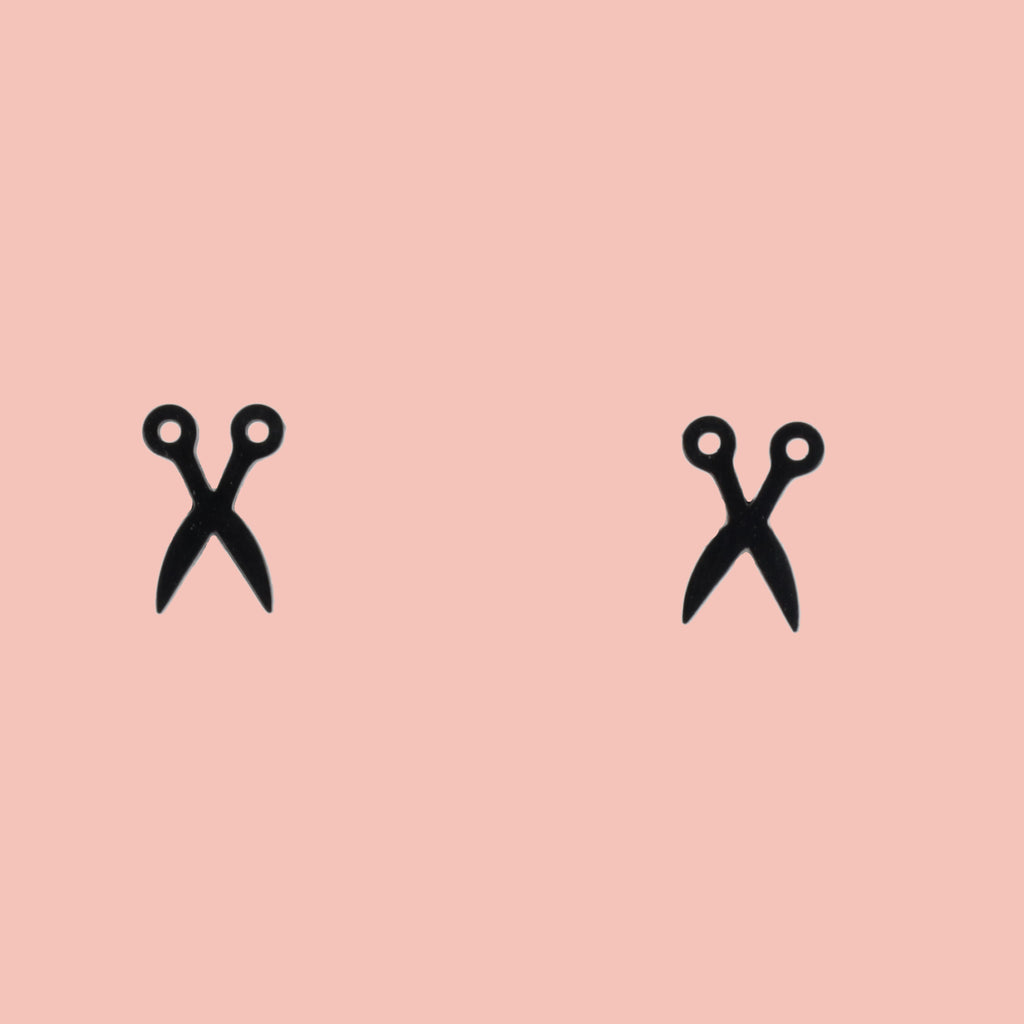 Cut It Out Scissor Stud Earrings - Black - Sour Cherry