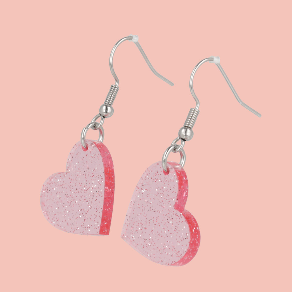 Shimmer Heart Earrings - Pink - Sour Cherry