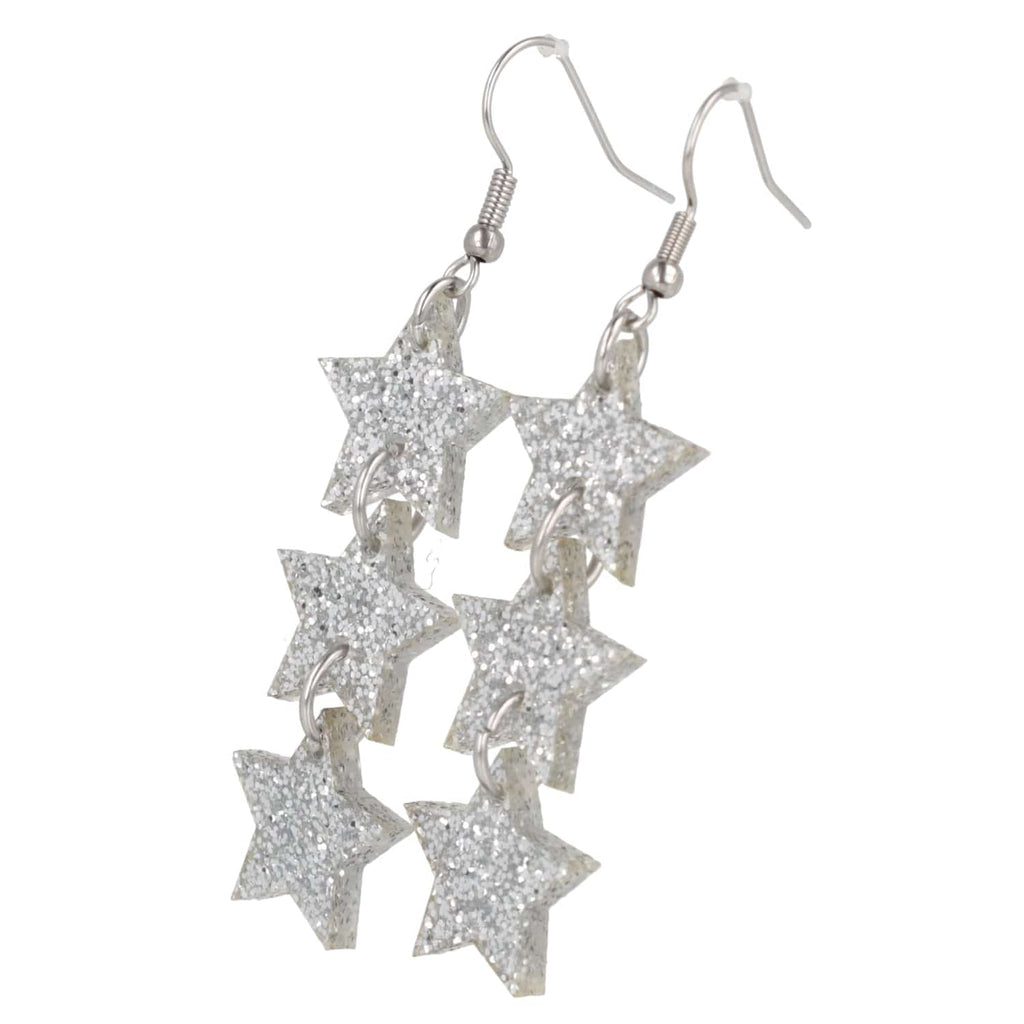 Silver Glitter Star Trio Earrings - Sour Cherry