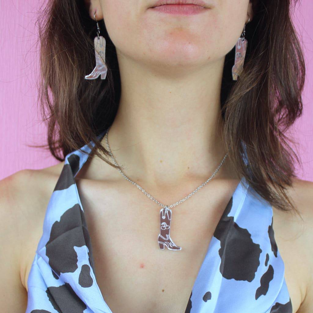 Working 9-5 Silver Cowgirl Boot Necklace - Sour Cherry