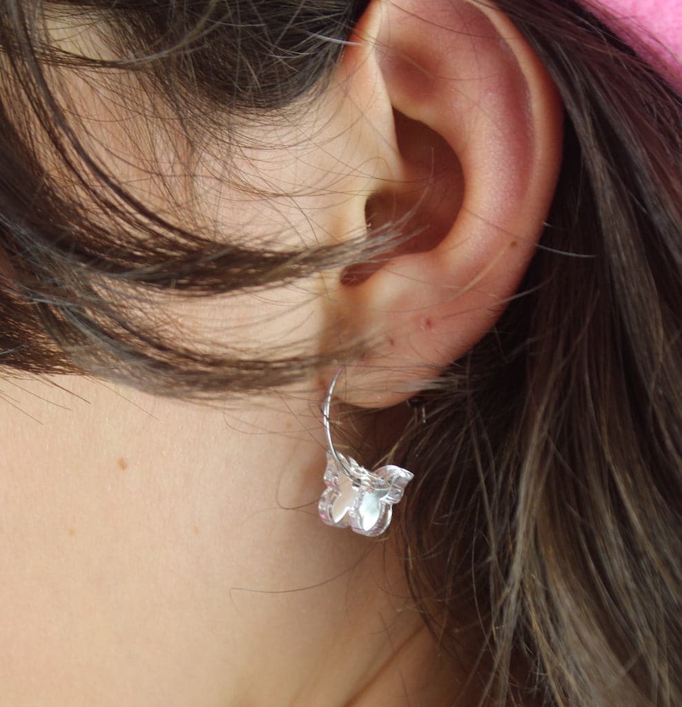 You're My Butterfly, Sugar Baby Hoop Earrings (Silver Mirror) - Sour Cherry