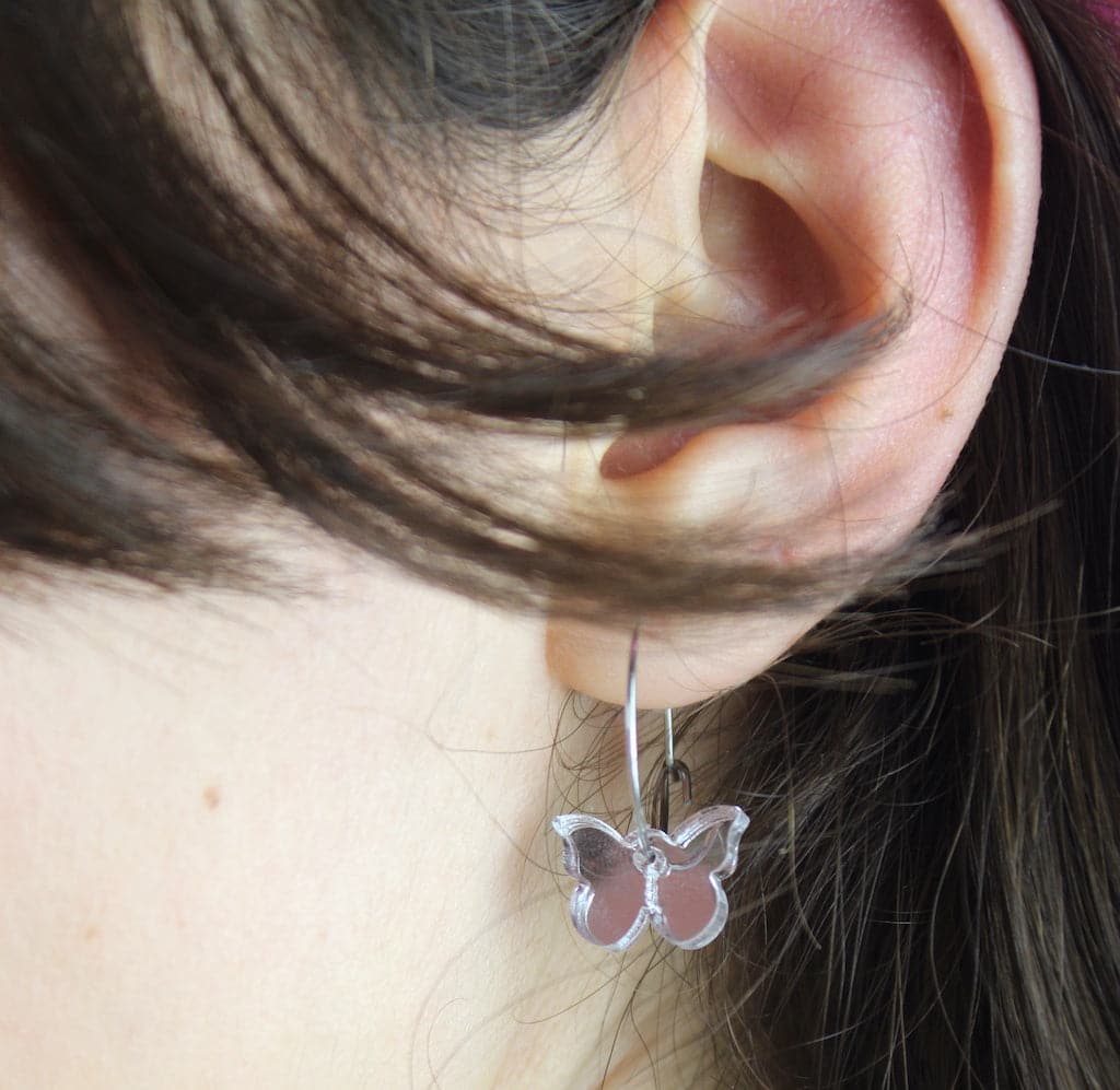 You're My Butterfly, Sugar Baby Hoop Earrings (Silver Mirror) - Sour Cherry