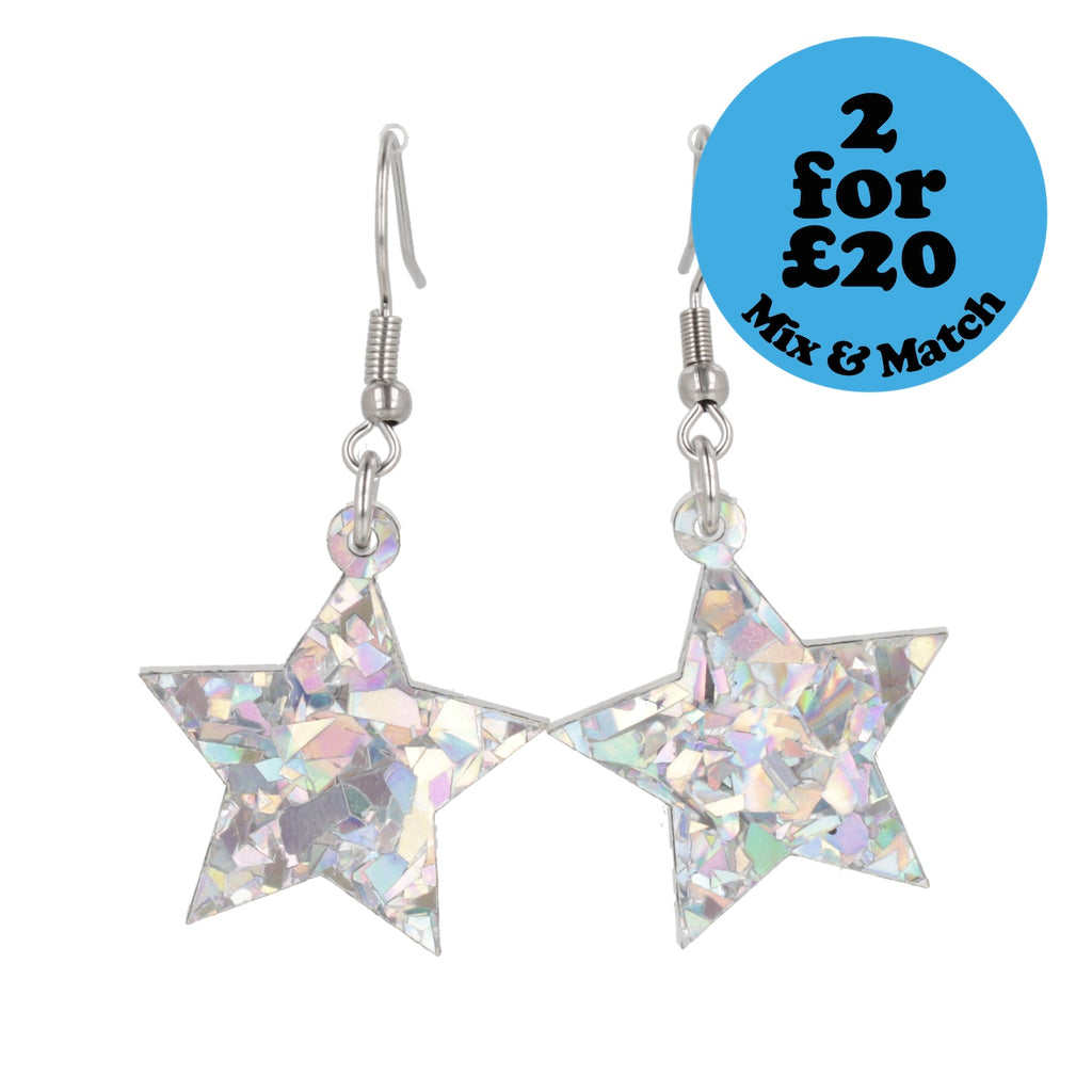 Silver Confetti Stars Earrings - Sour Cherry