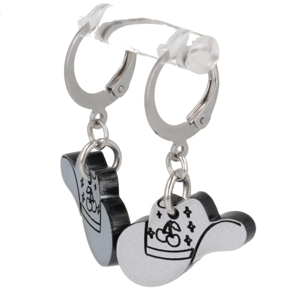 Mini Silver Cowboy Hat Huggie Hoop Earrings - Sour Cherry