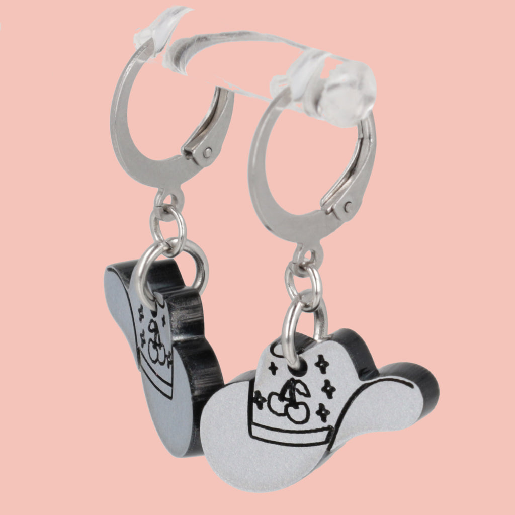 Mini Silver Cowboy Hat Huggie Hoop Earrings - Sour Cherry