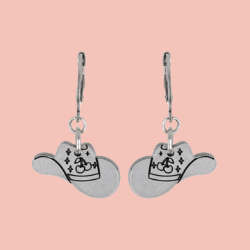Mini Silver Cowboy Hat Huggie Hoop Earrings - Sour Cherry