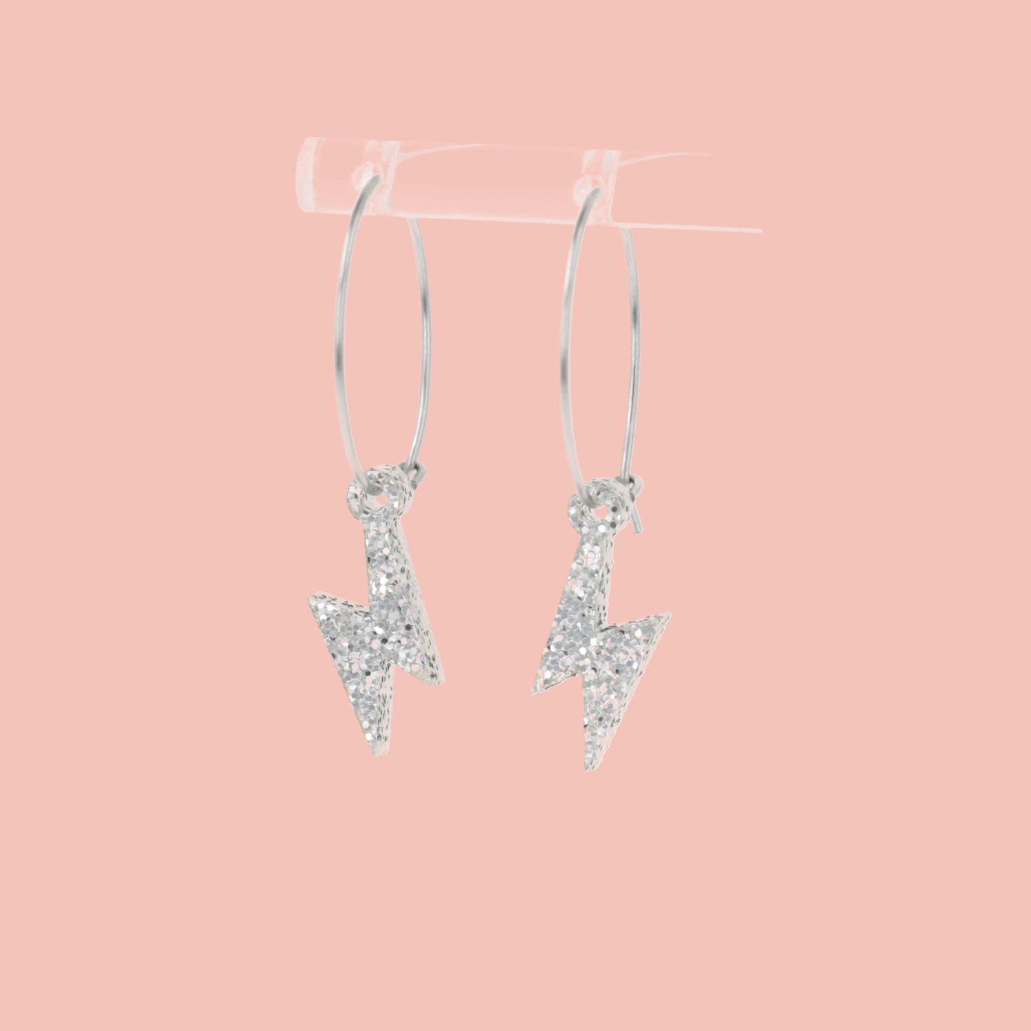 Mini Silver Glitter Lightning Bolt Hoop Earrings - Main Image