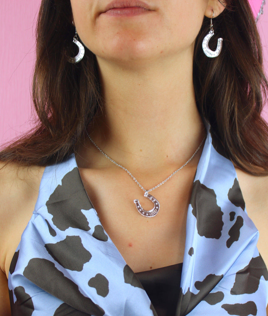 Silver Buckle Up Lucky Horseshoe Earrings - Sour Cherry