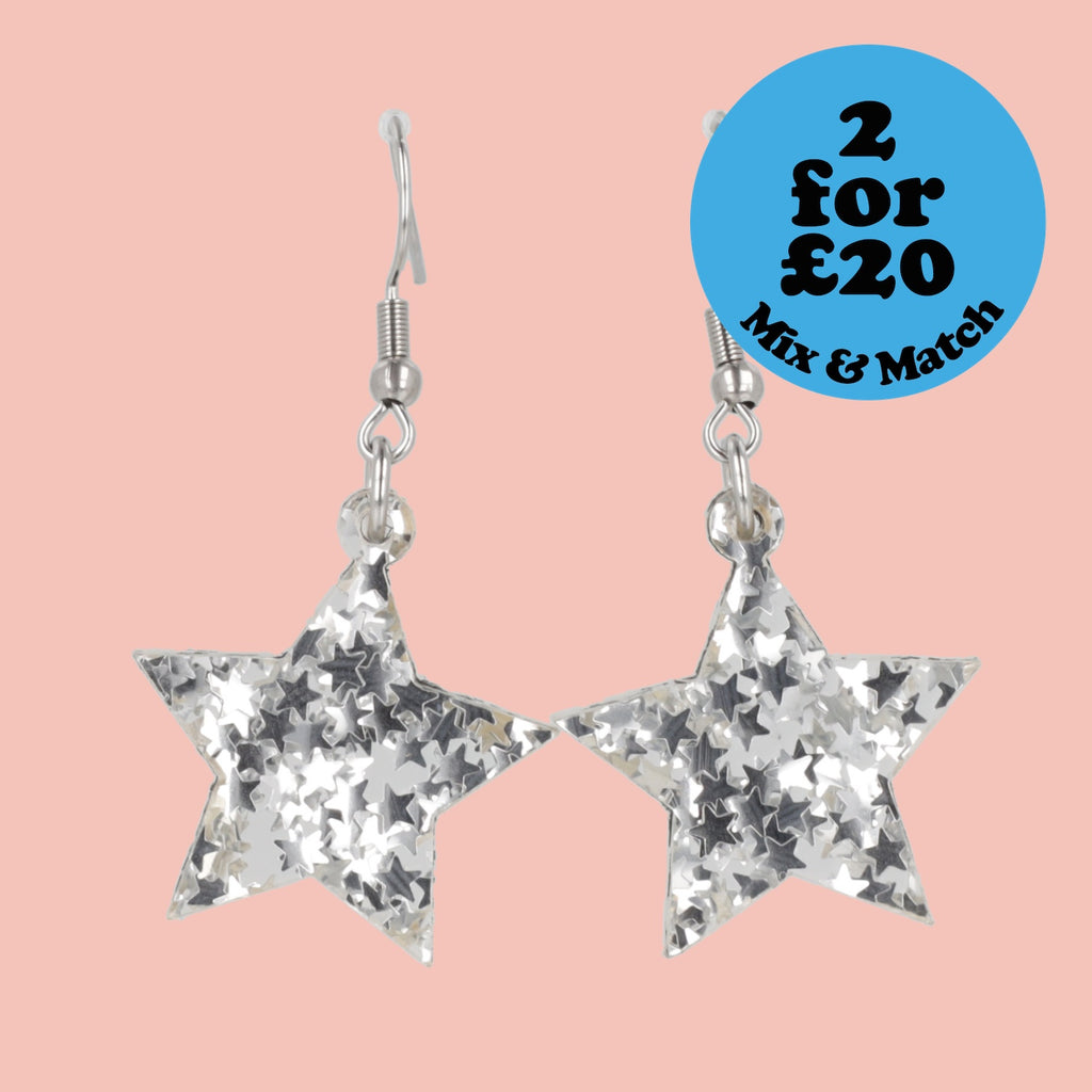 Silver Stellar Confetti Star Earrings - Sour Cherry