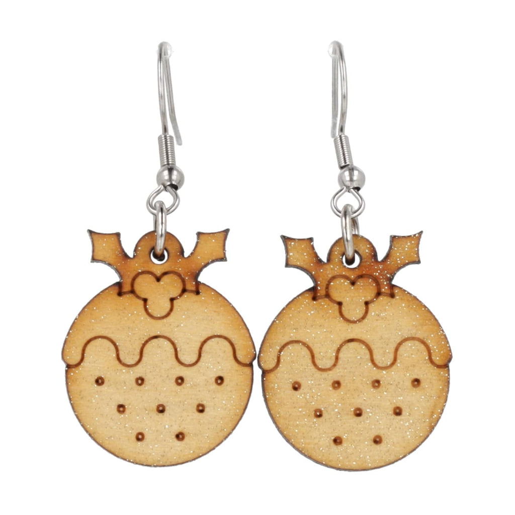 Small Wooden Christmas Pudding Earrings - Sour Cherry
