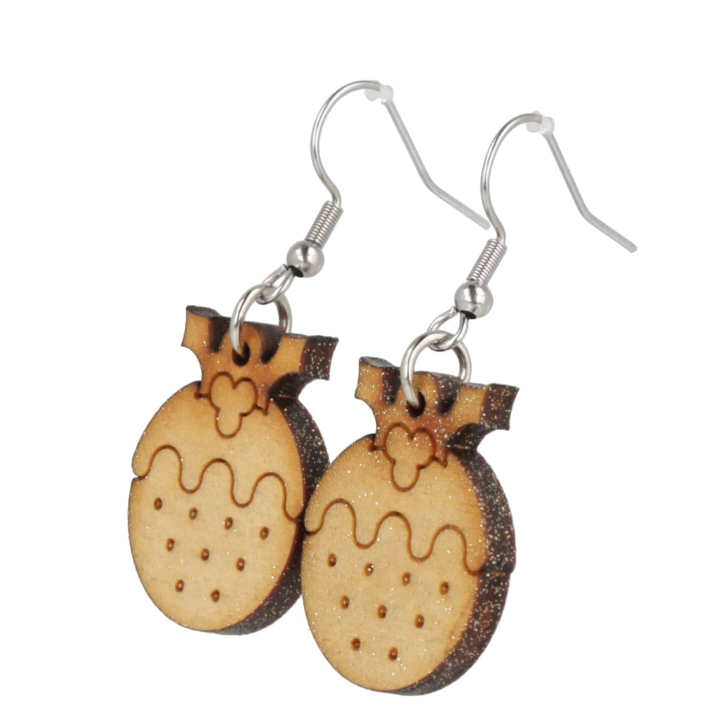 Small Wooden Christmas Pudding Earrings - Sour Cherry