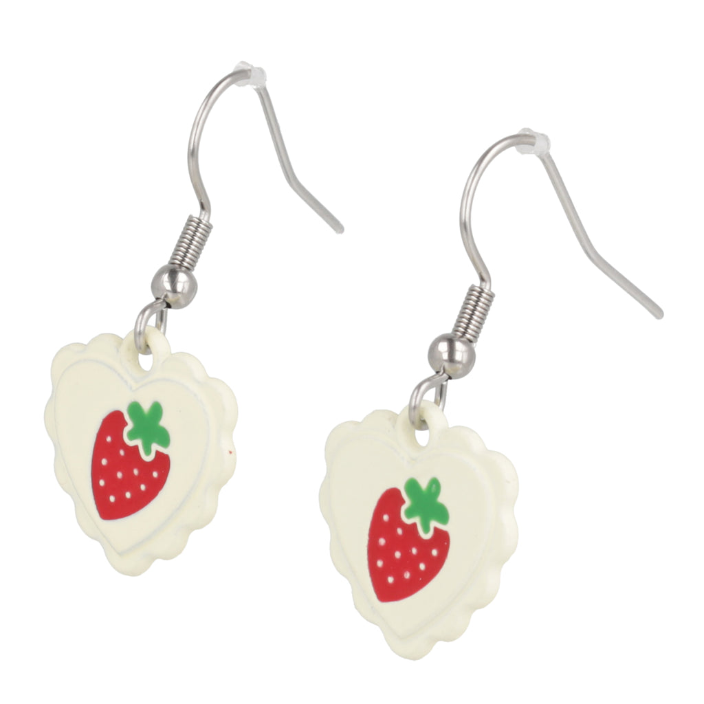 Scalloped Strawberry Heart Earrings - Sour Cherry