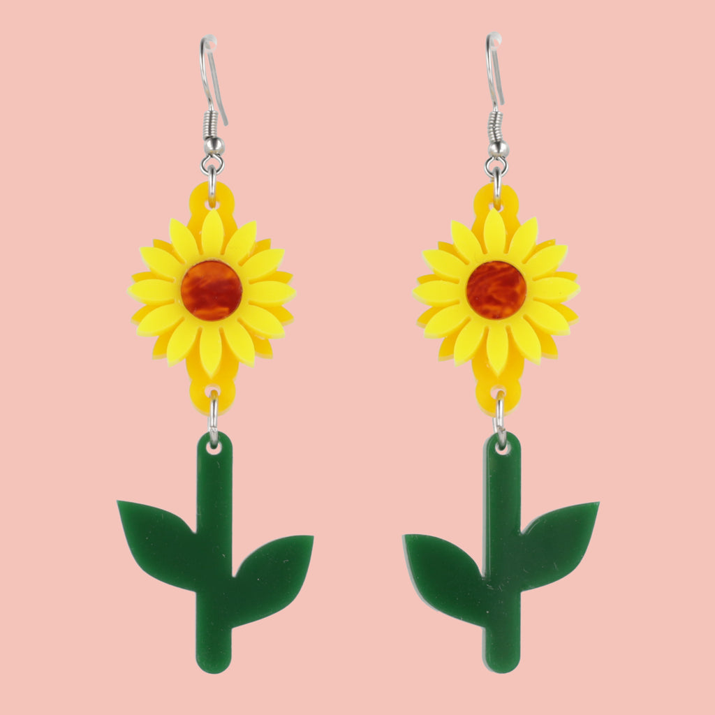 Tall Sunflower Earrings - Sour Cherry