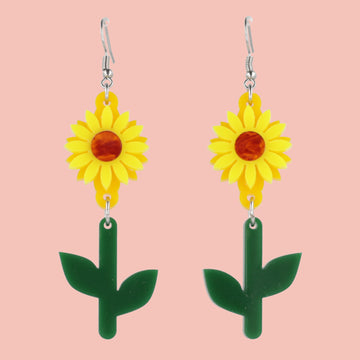 Tall Sunflower Earrings - Sour Cherry