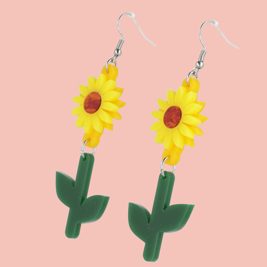 Tall Sunflower Earrings - Sour Cherry