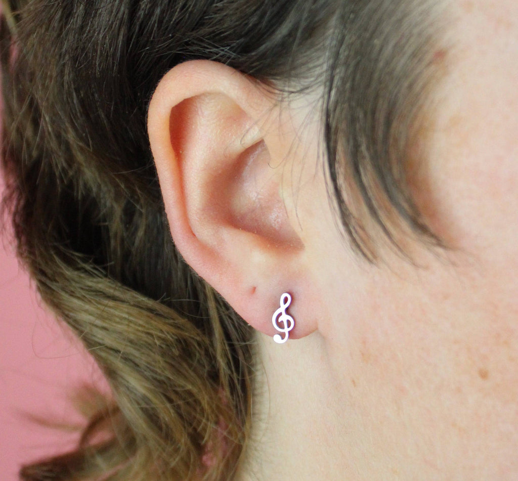 Treble Clef Stud Earrings - Sour Cherry