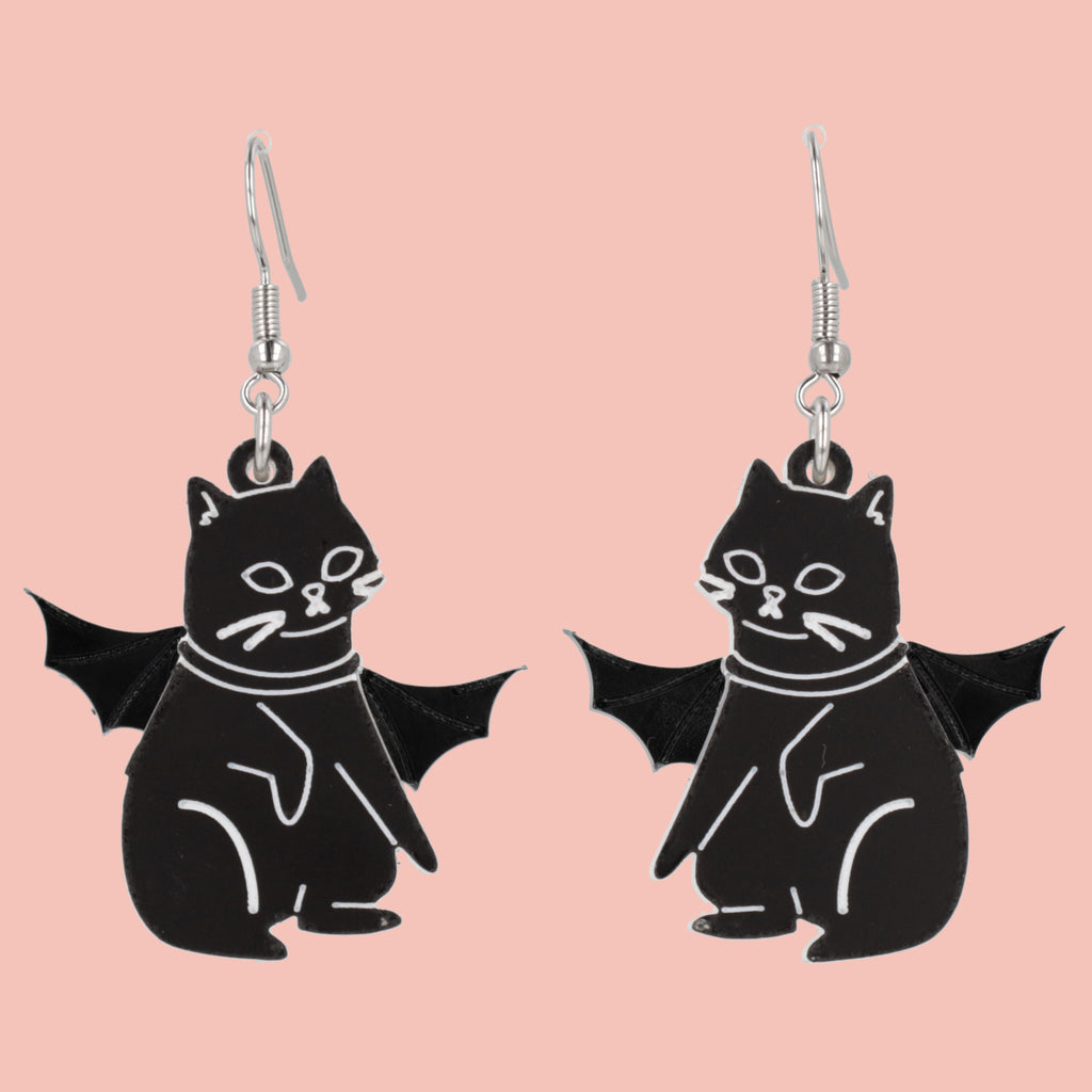 Vam-Purr Bat Cat Earrings - Black - Sour Cherry