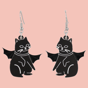 Vam-Purr Bat Cat Earrings - Black - Sour Cherry