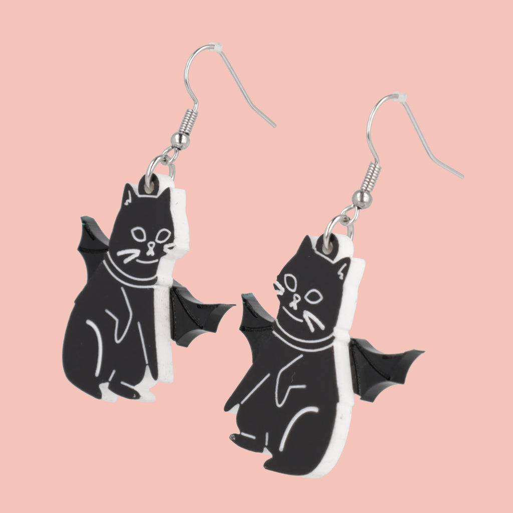 Vam-Purr Bat Cat Earrings - Black - Sour Cherry