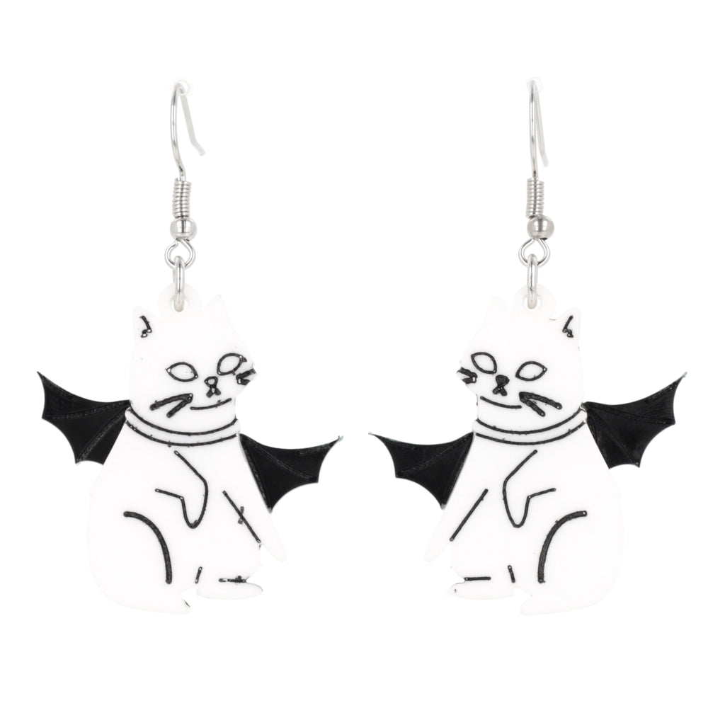 Vam-Purr Bat Cat Earrings - White - Sour Cherry