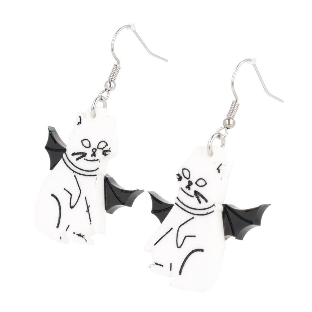 Vam-Purr Bat Cat Earrings - White - Sour Cherry